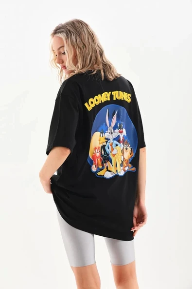 Unisex Baskılı Oversize T-Shirt - Siyah - 5