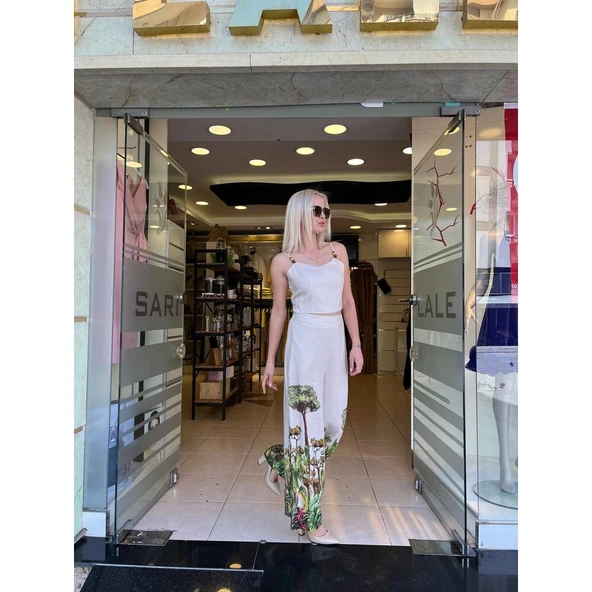 BASKILI KETEN KUMAŞ BLUZ - Resim 4