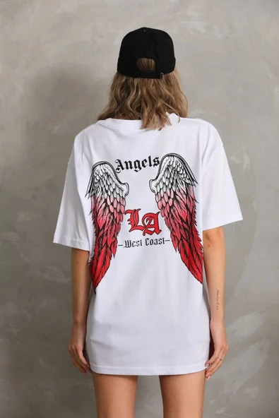 Unisex Baskılı Oversize T-Shirt - Beyaz - Resim 7