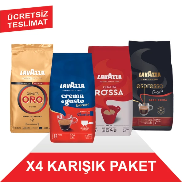 Lavazza Qualita Oro + Crema e Gusto Classico + Qualita Rossa + Espresso Barista Gran Crema Çekirdek Kahve (1000gr) 4'Lü Paket