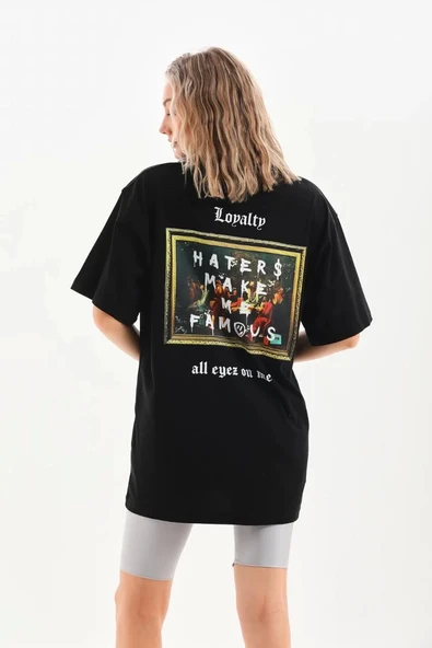 Unisex Baskılı Oversize T-Shirt - Siyah - Resim 5