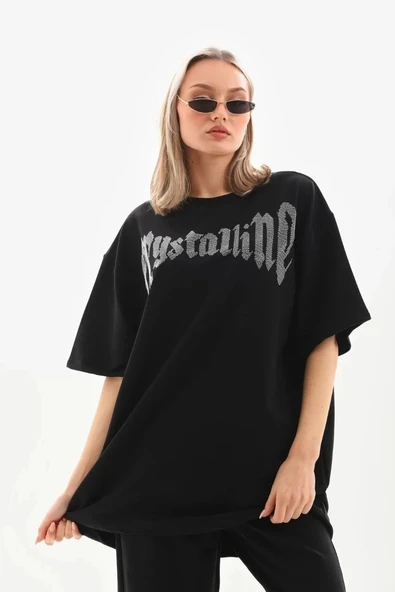 Unisex Taş Desenli Oversize T-Shirt - Beyaz ürün görseli