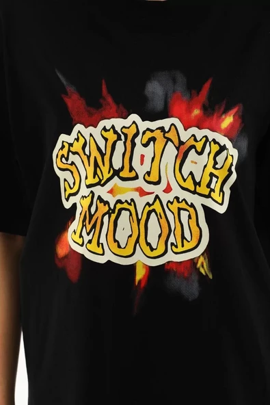 Unisex Baskılı Oversize T-Shirt - Siyah - Resim 8