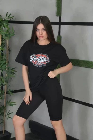 Unisex Baskılı Oversize T-Shirt - Siyah ürün görseli
