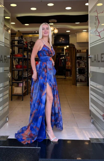 ELBİSE UZUN ASKILI DIGİTAL BASKILI YIRTMAÇLI - Resim 9