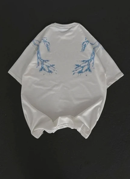 Unisex Bisiklet Yaka Baskılı Oversize T-Shirt - Beyaz - Resim 5