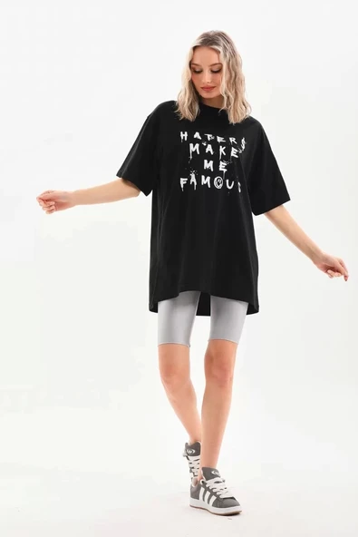 Unisex Baskılı Oversize T-Shirt - Siyah - Resim 6