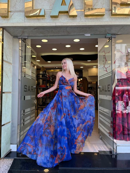 ELBİSE UZUN ASKILI DIGİTAL BASKILI YIRTMAÇLI - Resim 10