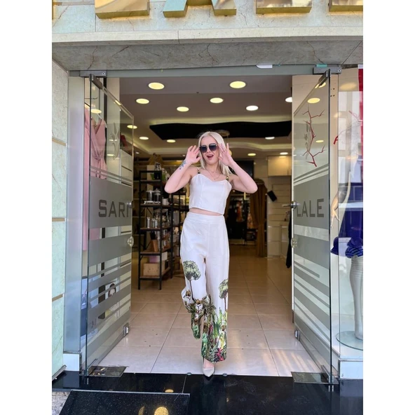 BASKILI KETEN KUMAŞ BLUZ - Resim 3