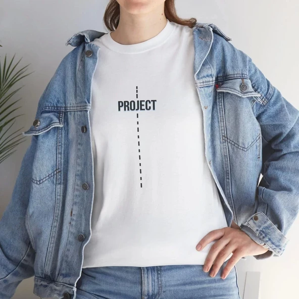 Unisex Kadın Bisiklet Yaka Baskılı T-Shirt - Beyaz - 1