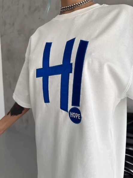 Unisex Nakış İşlemeli T-Shirt - Beyaz - Resim 3