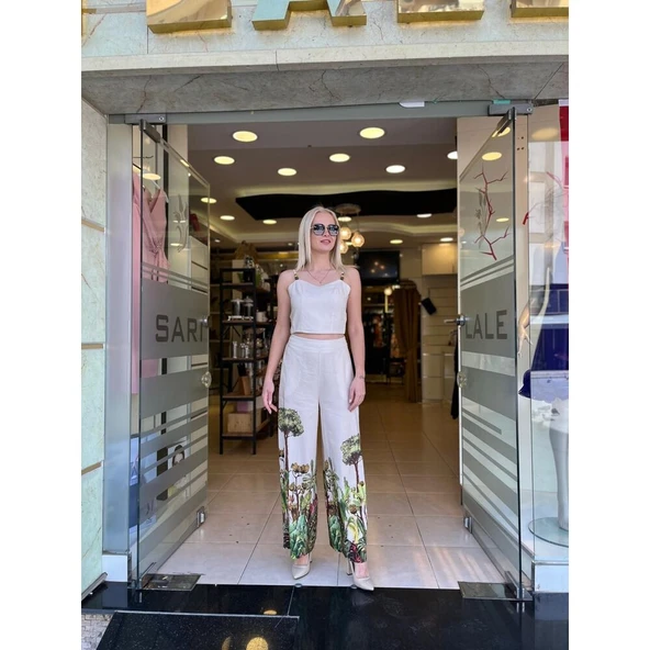 BASKILI KETEN KUMAŞ BLUZ - Resim 5