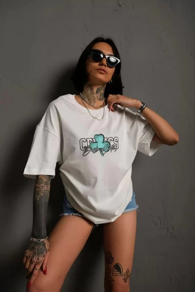 Kadın Sırt Baskılı T-shirt - Beyaz - Resim 4