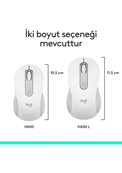 Logitech Signature M650 910-006255 Küçük ve Orta Boy Sağ El Için Sessiz Kablosuz Mouse - Beyaz - 5
