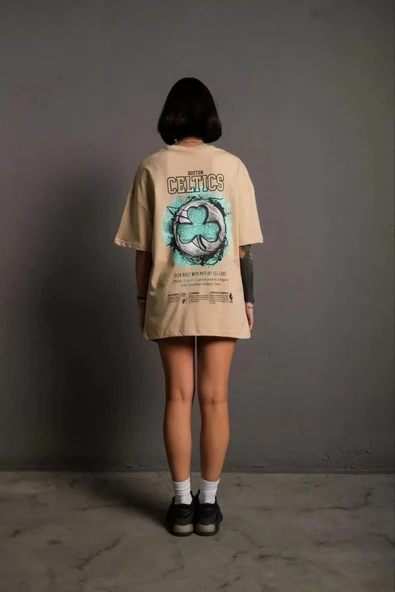 Kadın Sırt Baskılı T-shirt - Bej - Resim 2