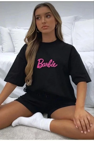Kadın Baskılı Oversize T-shirt - Siyah - 1