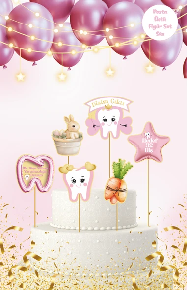 Diş Buğdayı Temalı Pembe Pasta Üstü Figür Set ürün görseli
