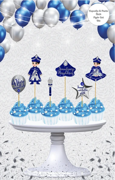 Sünnet Temalı Gümüş Pasta Üstü Figür Set ürün görseli 1