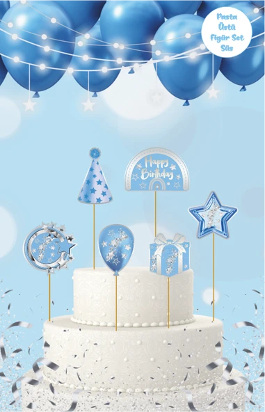 Mavi Yıldız Temalı Pasta Üstü Figür Set ürün görseli