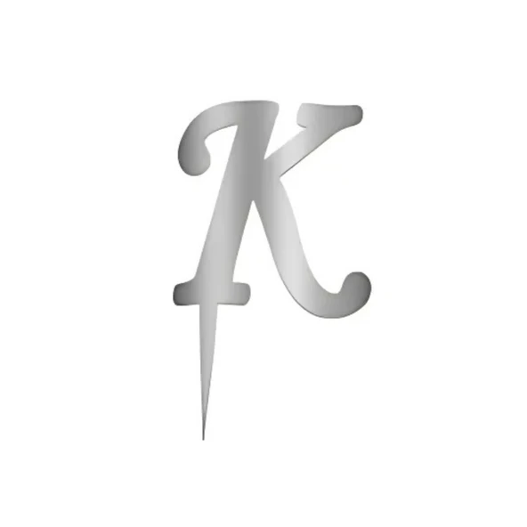 K Harfi Gümüş Pleksi Pasta Süsü 7 cm ürün görseli