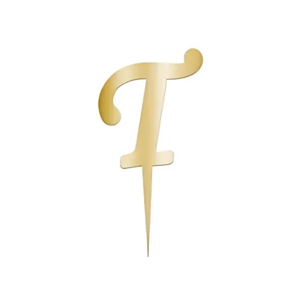 T Harfi Altın Pleksi Pasta Süsü 7 cm ürün görseli