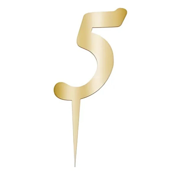 5 Rakam Altın Pleksi Pasta Süsü 7 cm - 1