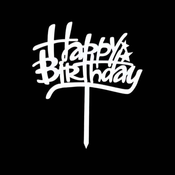 Happy Birthday Gümüş Pleksi Pasta Süsü ürün görseli