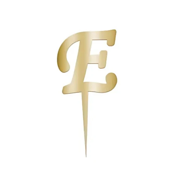E Harfi Altın Pleksi Pasta Süsü 7 cm ürün görseli