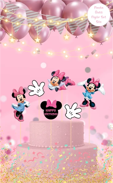 Minnie Mouse Temalı Pasta Üstü Figür Set ürün görseli