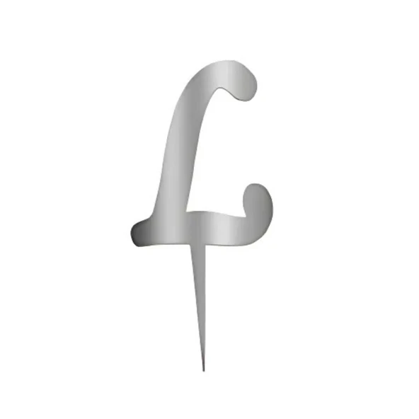 L Harfi Gümüş Pleksi Pasta Süsü 7 cm ürün görseli