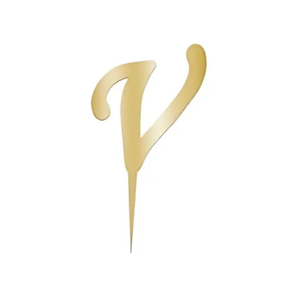 V Harfi Altın Pleksi Pasta Süsü 7 cm ürün görseli