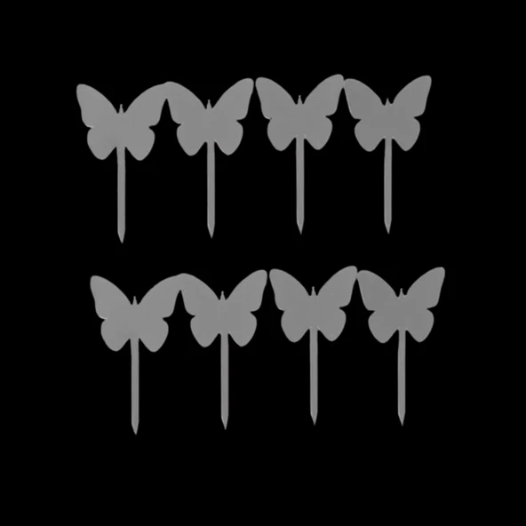 Kelebek Gümüş Pleksi Cupcake Süsü 8 Adet ürün görseli 1