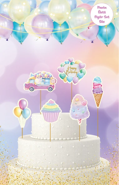 Soft Renk Temalı Pasta Üstü Figür Set ürün görseli