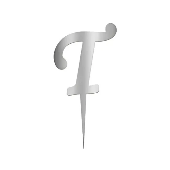 T Harfi Gümüş Pleksi Pasta Süsü 7 cm ürün görseli