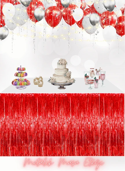 Kırmızı Metalize Masa Eteği 75x270cm ürün görseli 1