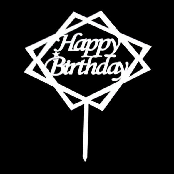Happy Birthday Gümüş Pleksi Pasta Süsü ürün görseli