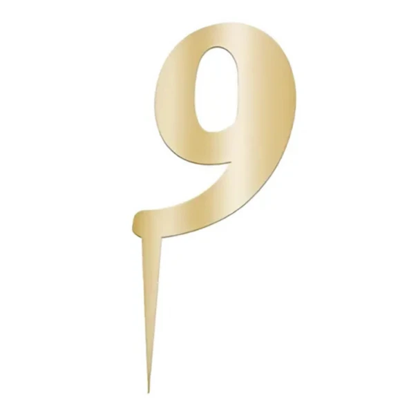 9 Rakam Altın Pleksi Pasta Süsü 7 cm