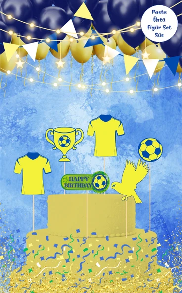 Sarı Lacivert Taraftar Temalı Pasta Üstü Figür Set ürün görseli