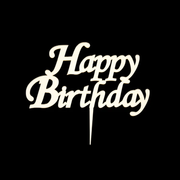 Happy Birthday Altın Pleksi Pasta Süsü ürün görseli