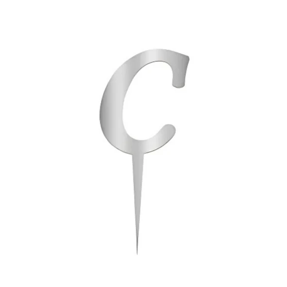 C Harfi Gümüş Pleksi Pasta Süsü 7 cm - 1