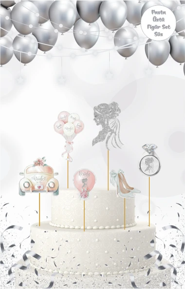 Bride Temalı Gümüş Pasta Üstü Figür Set ürün görseli