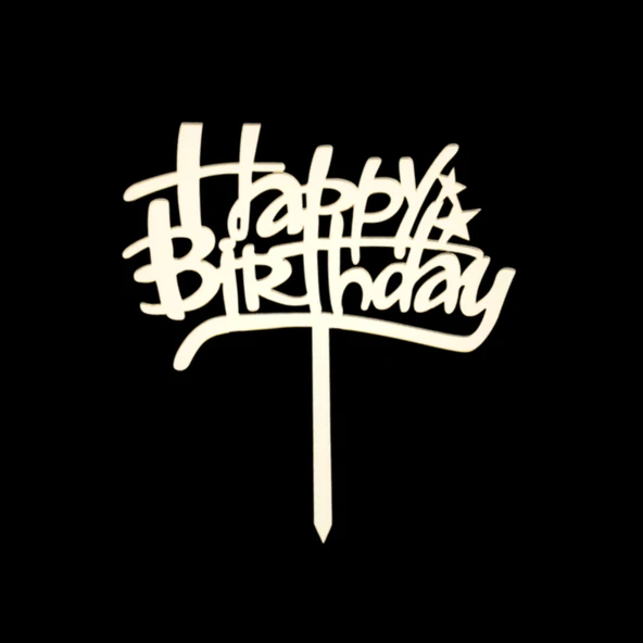 Happy Birthday Altın Pleksi Pasta Süsü ürün görseli