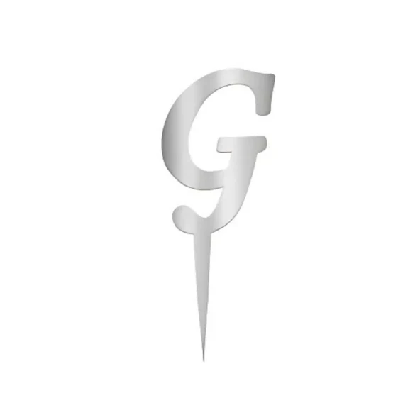 G Harfi Gümüş Pleksi Pasta Süsü 7 cm - 1