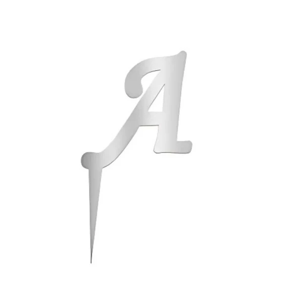 A Harfi Gümüş Pleksi Pasta Süsü 7 cm ürün görseli