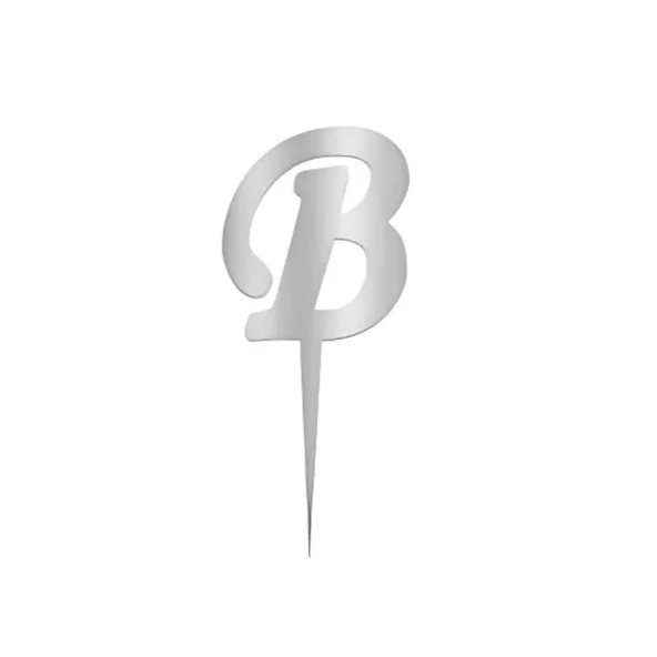 B Harfi Gümüş Pleksi Pasta Süsü 7 cm ürün görseli