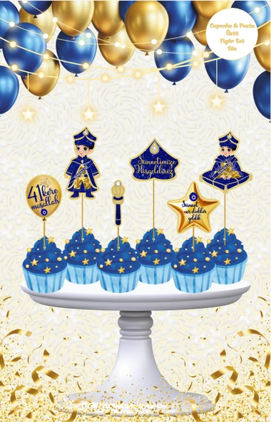 Sünnet Temalı Altın Pasta Üstü Figür Set ürün görseli