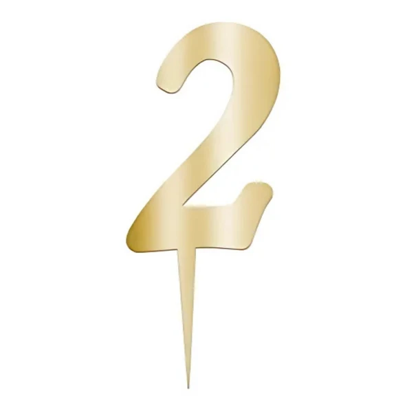 2 Rakam Altın Pleksi Pasta Süsü 7 cm ürün görseli 1