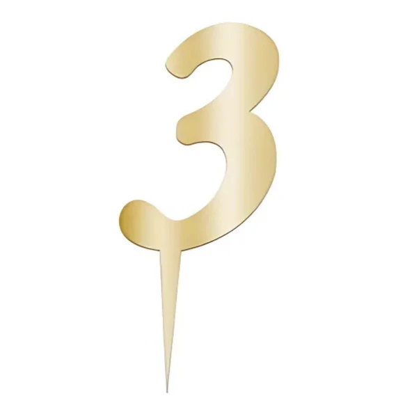 3 Rakam Altın Pleksi Pasta Süsü 7 cm - 1