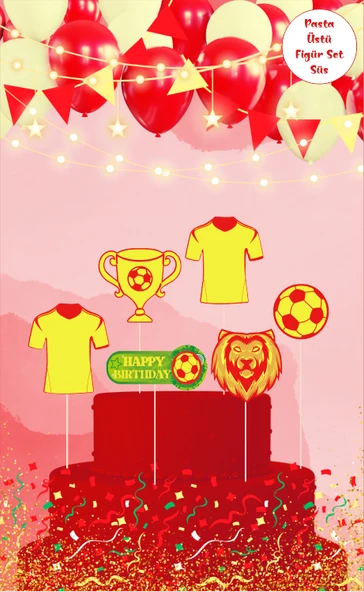 Sarı Kırmızı Taraftar Temalı Pasta Üstü Figür Set ürün görseli