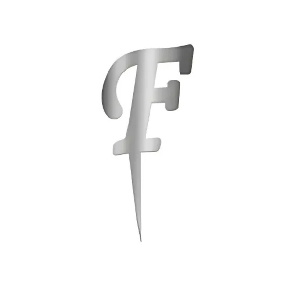 F Harfi Gümüş Pleksi Pasta Süsü 7 cm ürün görseli